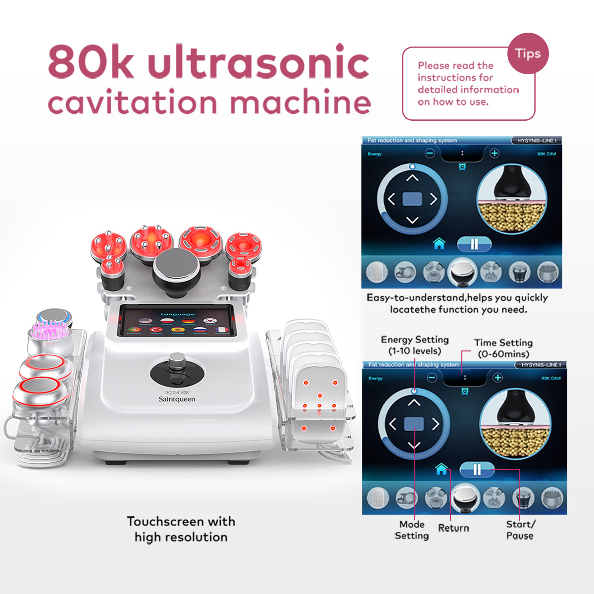 SQ154A Max – urządzenie do kawitacji 80K 11 w 1 z RF, EMS i panelami laserowymi