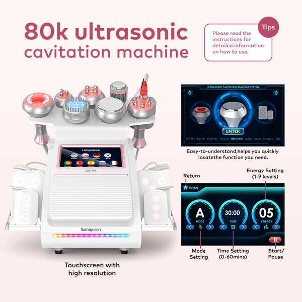 SQ92D Plus – urządzenie do kawitacji 80K 9 w 1 z RF, panelami laserowymi i chłodzeniem