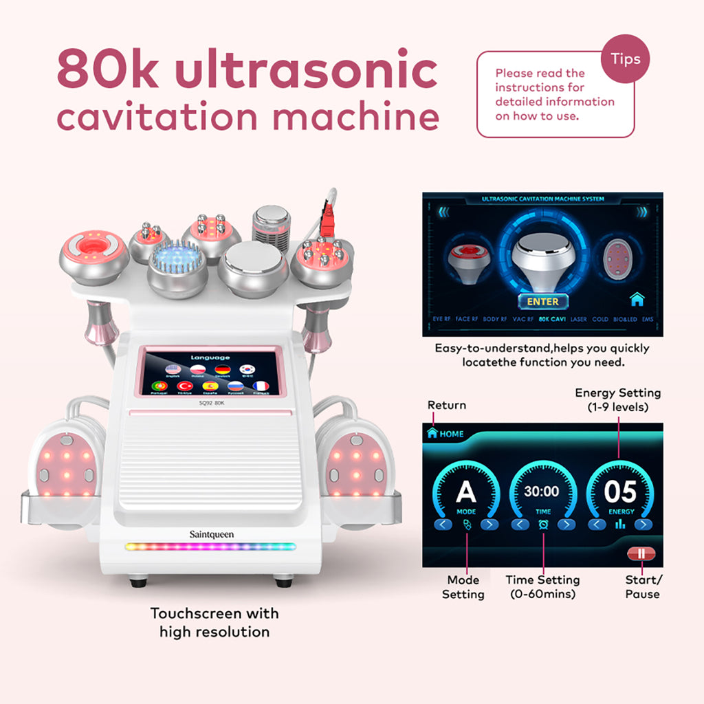SQ92E Plus – urządzenie do kawitacji 80K 9 w 1 z RF, panelami mikroprądowymi i chłodzeniem