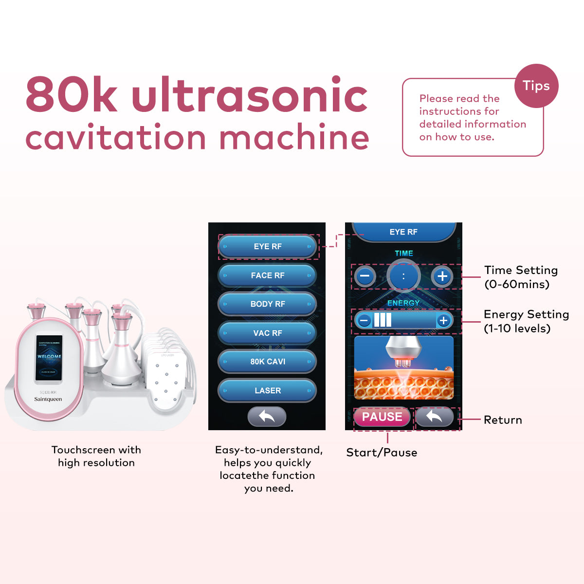 SQ121A Pro – urządzenie do kawitacji 80K 6 w 1 z RF i panelami laserowymi